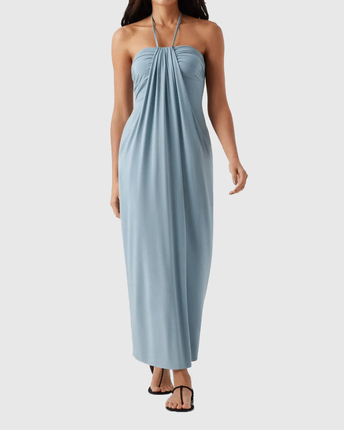 Halter Tie Back Built-in Bra Maxi Dress with Pockets  - By Qivii