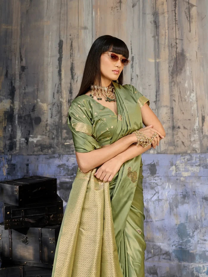 Hazel Green Zari Weaving Saree