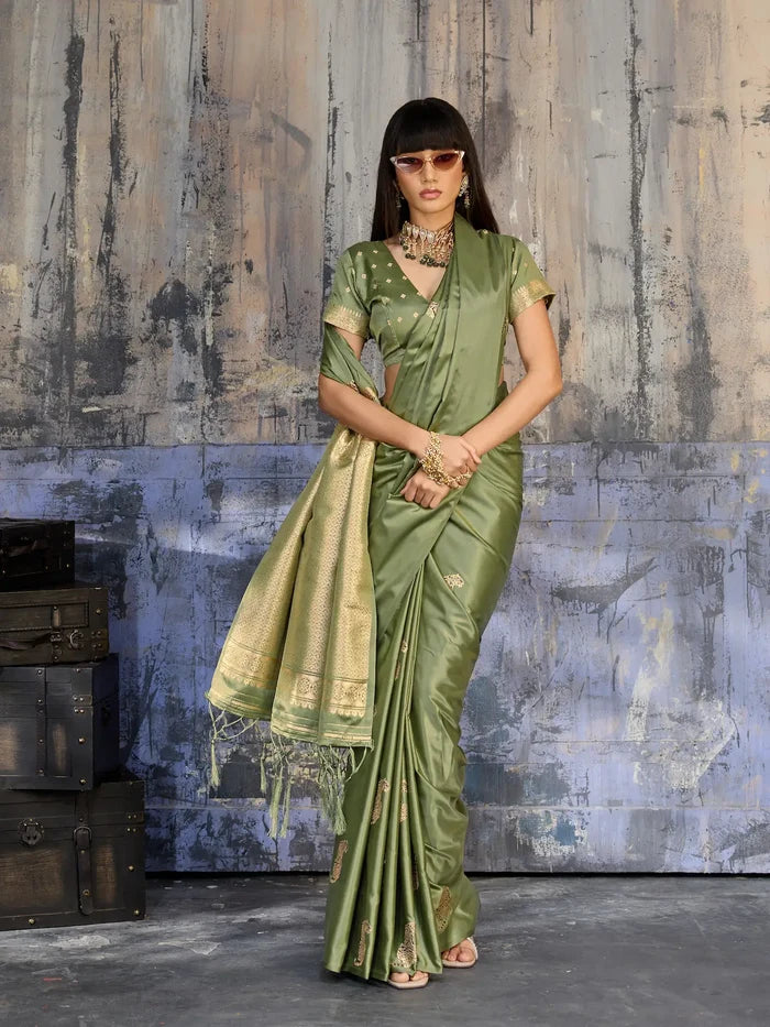 Hazel Green Zari Weaving Saree