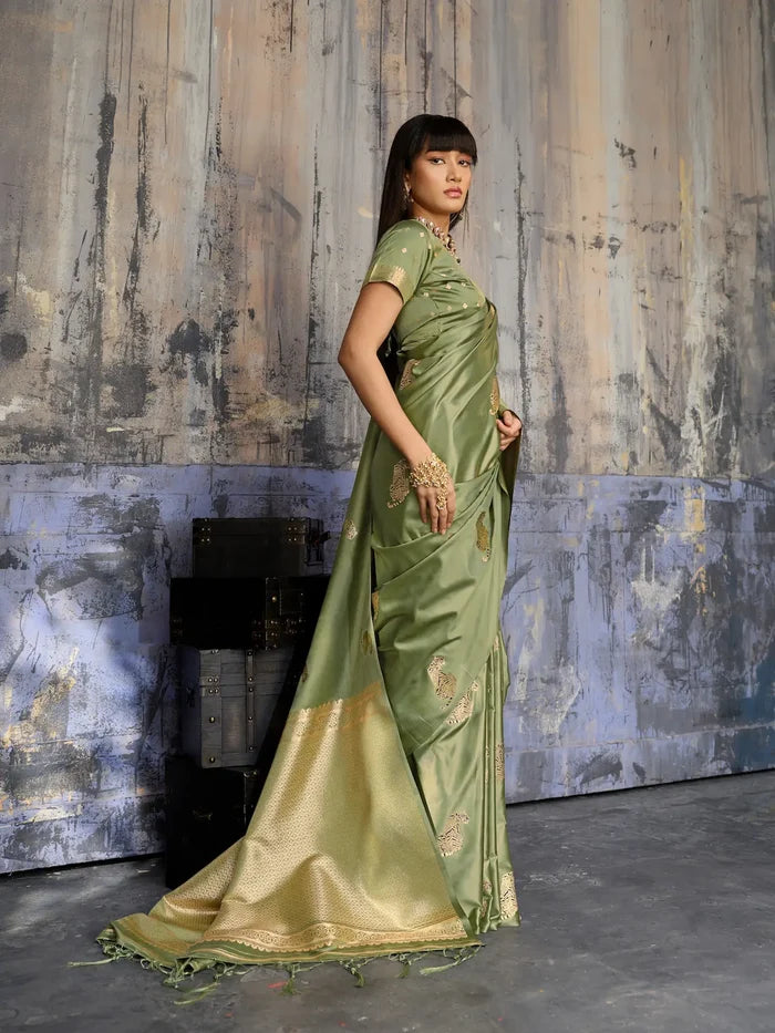 Hazel Green Zari Weaving Saree