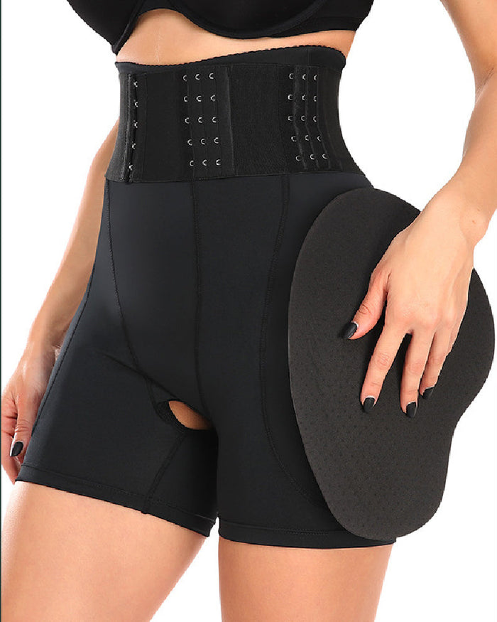 High Waist 9-row Adjustable Buckle Belt Shapewear Shorts With Sponge Pads  - By Qivii