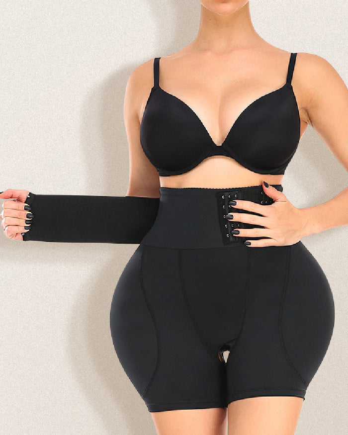 High Waist 9-row Adjustable Buckle Belt Shapewear Shorts With Sponge Pads  - By Qivii