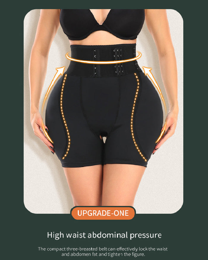 High Waist 9-row Adjustable Buckle Belt Shapewear Shorts With Sponge Pads  - By Qivii