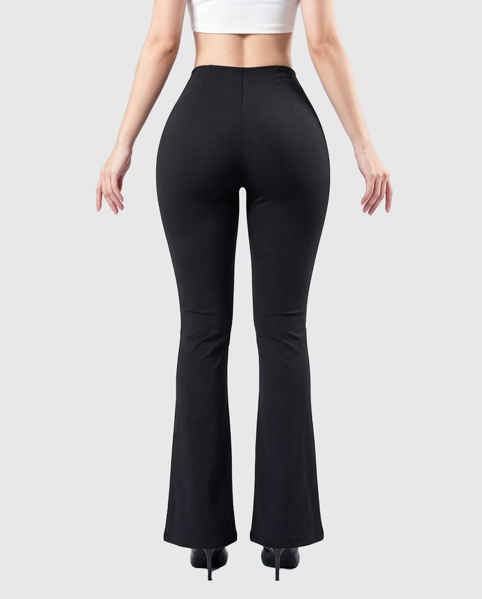 High Waist Butt Lifting Solid Black Slim Fit Flare Shaping Yoga Pants  - By Qivii