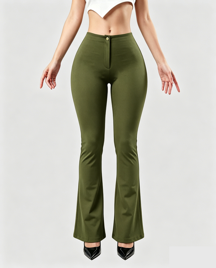High Waist Butt Lifting Solid Black Slim Fit Flare Shaping Yoga Pants  - By Qivii