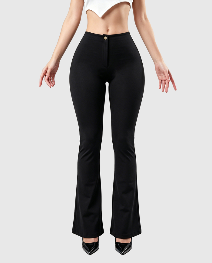 High Waist Butt Lifting Solid Black Slim Fit Flare Shaping Yoga Pants  - By Qivii