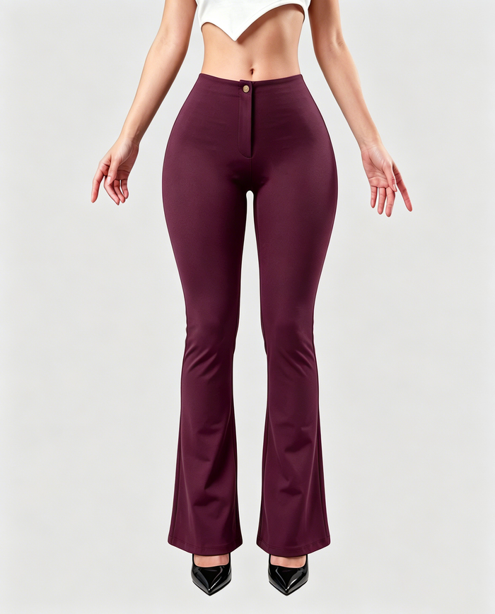High Waist Butt Lifting Solid Black Slim Fit Flare Shaping Yoga Pants  - By Qivii