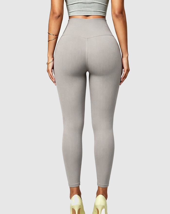 High Waist Ribbed Seamless Hip Lift Yoga Leggings  - By Qivii