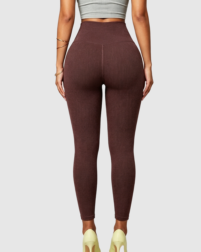 High Waist Ribbed Seamless Hip Lift Yoga Leggings  - By Qivii