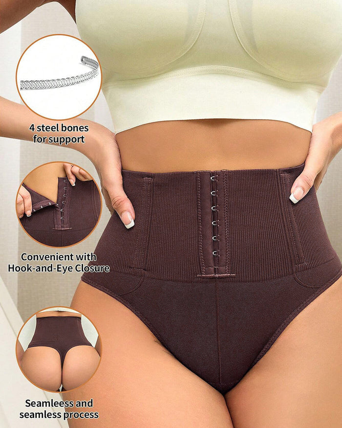 High Waist Seamless Single Breasted Shaping Thong Tummy Control Shapewear Panties  - By Qivii