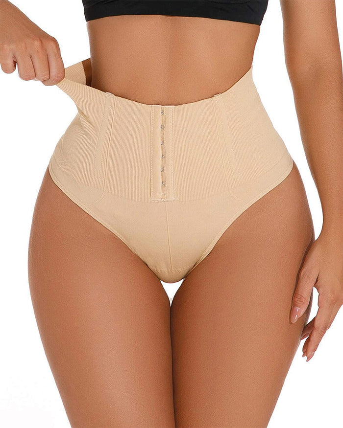 High Waist Seamless Single Breasted Shaping Thong Tummy Control Shapewear Panties  - By Qivii