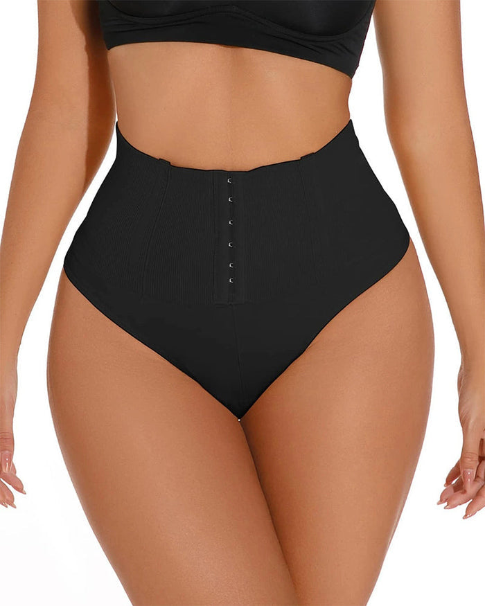 High Waist Seamless Single Breasted Shaping Thong Tummy Control Shapewear Panties  - By Qivii