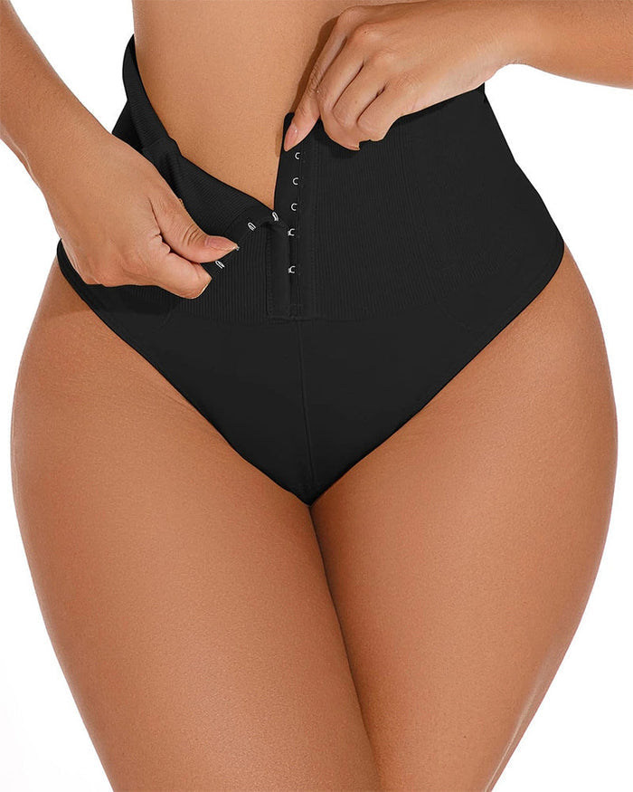 High Waist Seamless Single Breasted Shaping Thong Tummy Control Shapewear Panties  - By Qivii
