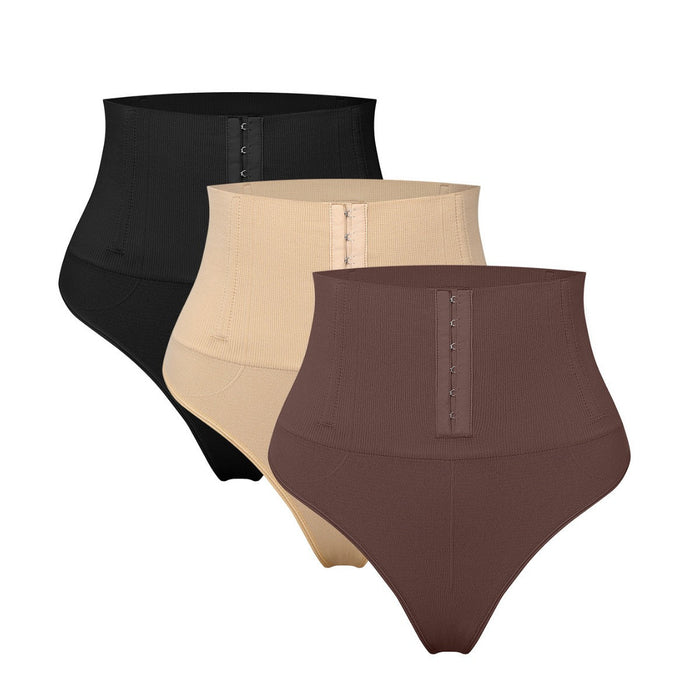 High Waist Seamless Single Breasted Shaping Thong Tummy Control Shapewear Panties  - By Qivii