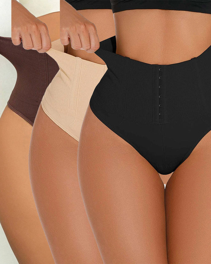 High Waist Seamless Single Breasted Shaping Thong Tummy Control Shapewear Panties  - By Qivii