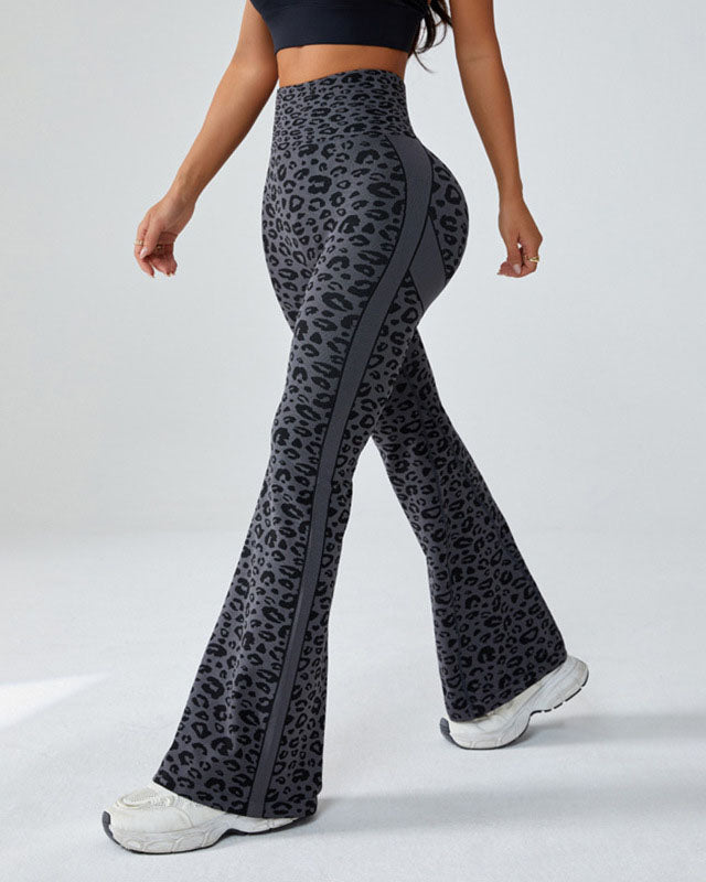High-Waisted Leopard Print Fitness Yoga Flared Hip-Lifting Pants  - By Qivii