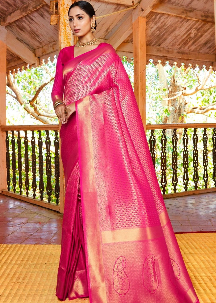 Hot Pink Woven Kanjivaram Saree : Limited Edition - qivii