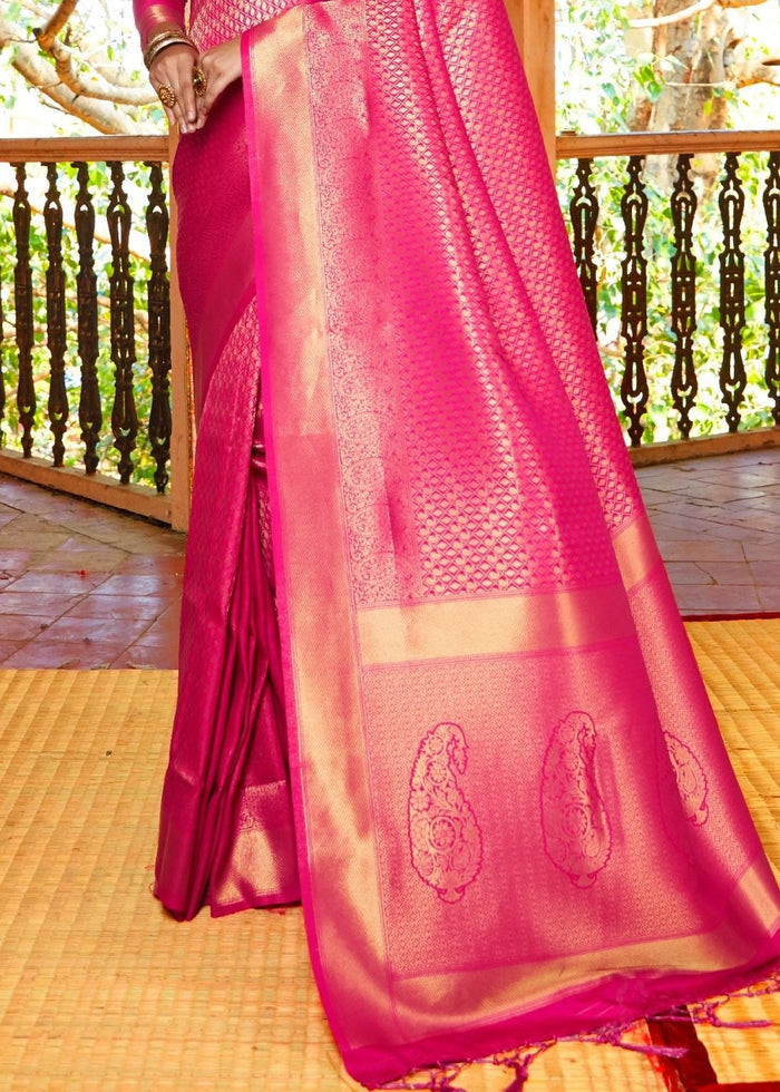 Hot Pink Woven Kanjivaram Saree : Limited Edition - qivii