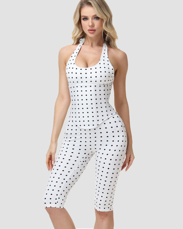 Hourglass Figure Body Shaper Waist Cincher Polka Dot Capri Jumpsuit Two-Piece Set  - By Qivii