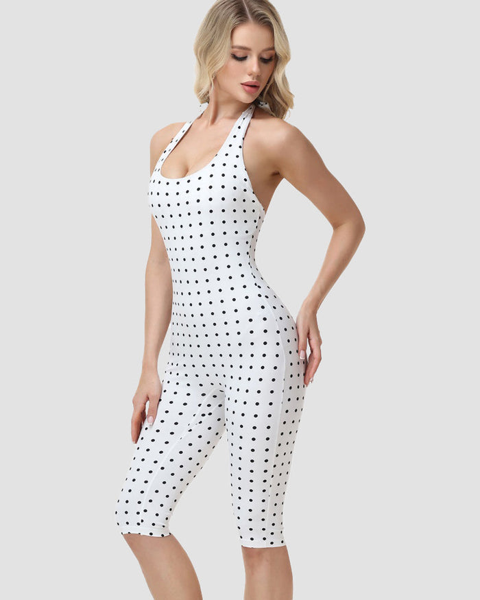 Hourglass Figure Body Shaper Waist Cincher Polka Dot Capri Jumpsuit Two-Piece Set  - By Qivii
