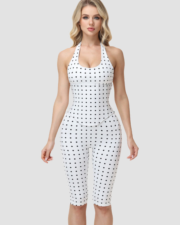 Hourglass Figure Body Shaper Waist Cincher Polka Dot Capri Jumpsuit Two-Piece Set  - By Qivii