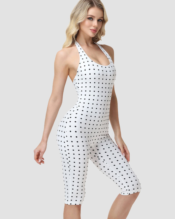 Hourglass Figure Body Shaper Waist Cincher Polka Dot Capri Jumpsuit Two-Piece Set  - By Qivii