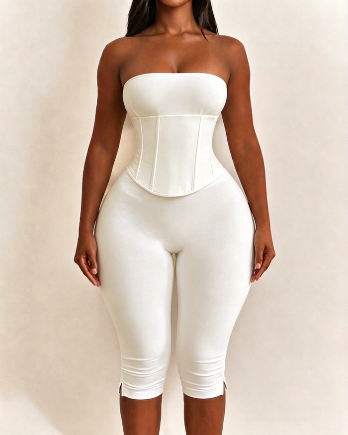 Hourglass Strapless Detachable Corset Waist CincherJumpsuit Two-Piece Set  - By Qivii