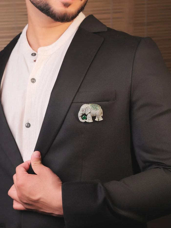 Hredhaan Green Elephant Brooch
