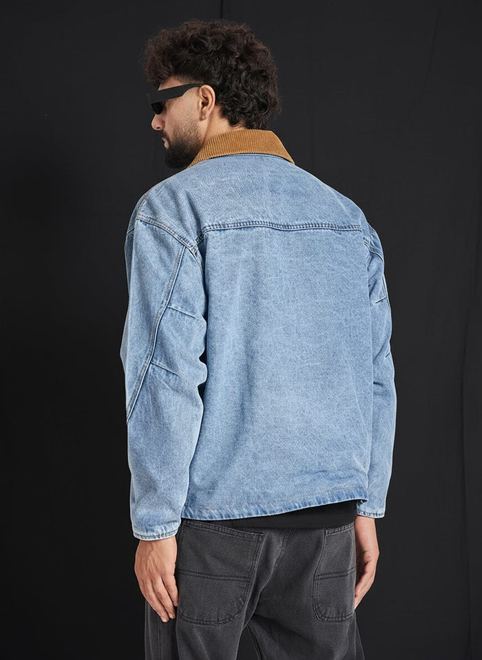 Ice Lineart Embriodery Harrington Denim Jacket
