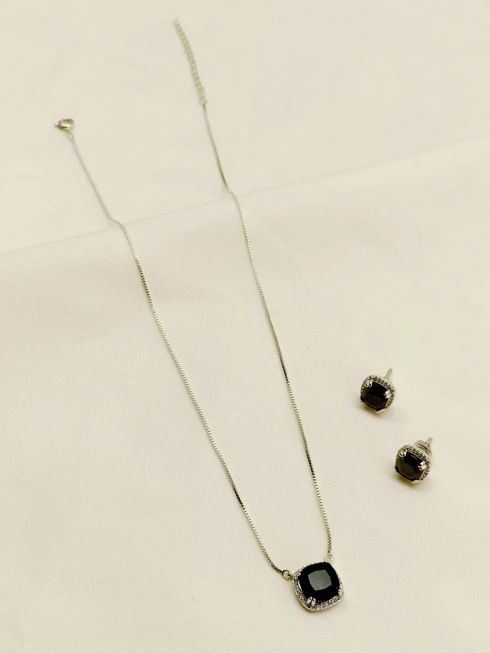 Iffat Black American Diamond Pendant Set