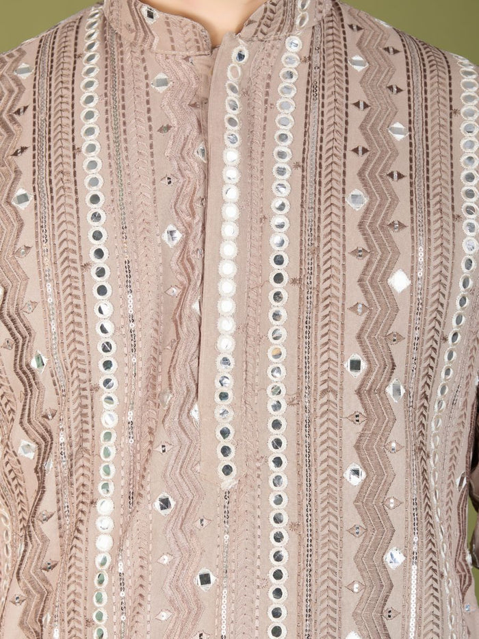 IVERY PURE VISCOSE RAYON THREAD, SEQUENCE & FOIL MIRROR EMBROIDERED WORK KURTA - qivii