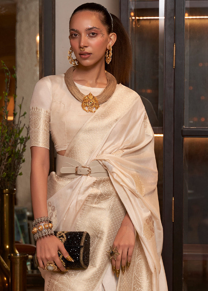 Ivory White Woven Khaddi Georgette Silk Saree : Top Pick - qivii