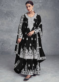 Jade Black Floral Embroidery Chinon Plazzo Suit - qivii