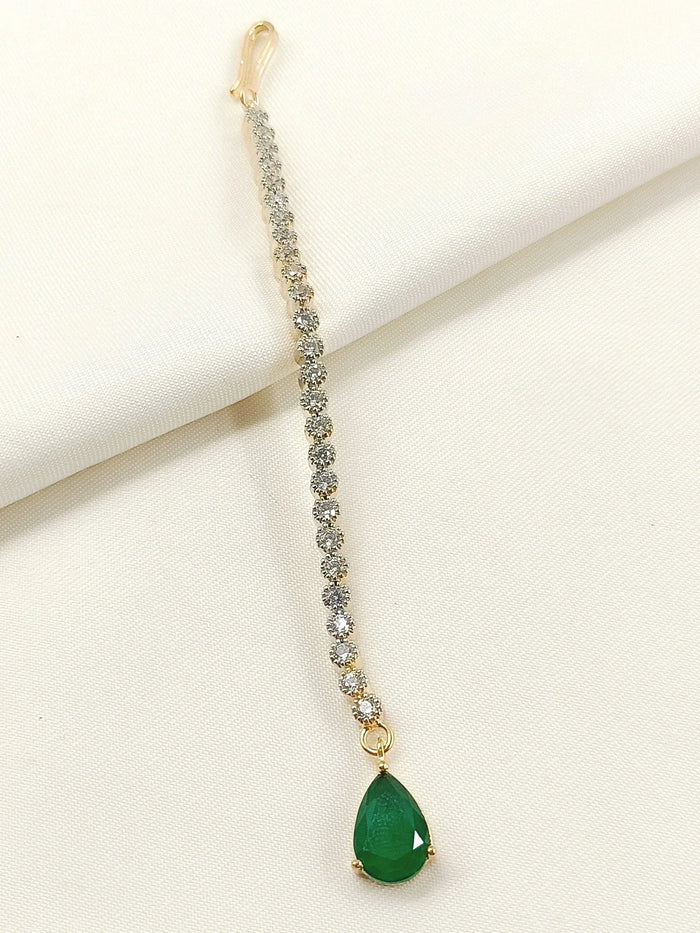 Kamalpreet Green American Diamond Teeka