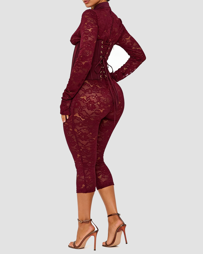 Lace Corset Long-sleeved Hourglass Jumpsuit  - By Qivii