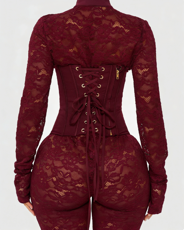 Lace Corset Long-sleeved Hourglass Jumpsuit  - By Qivii