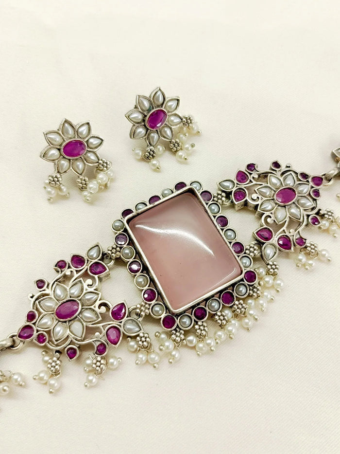 Lacey Ruby Oxidized Choker Set