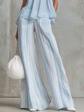 Light Blue Chiffon Striped Pants  - By Qivii