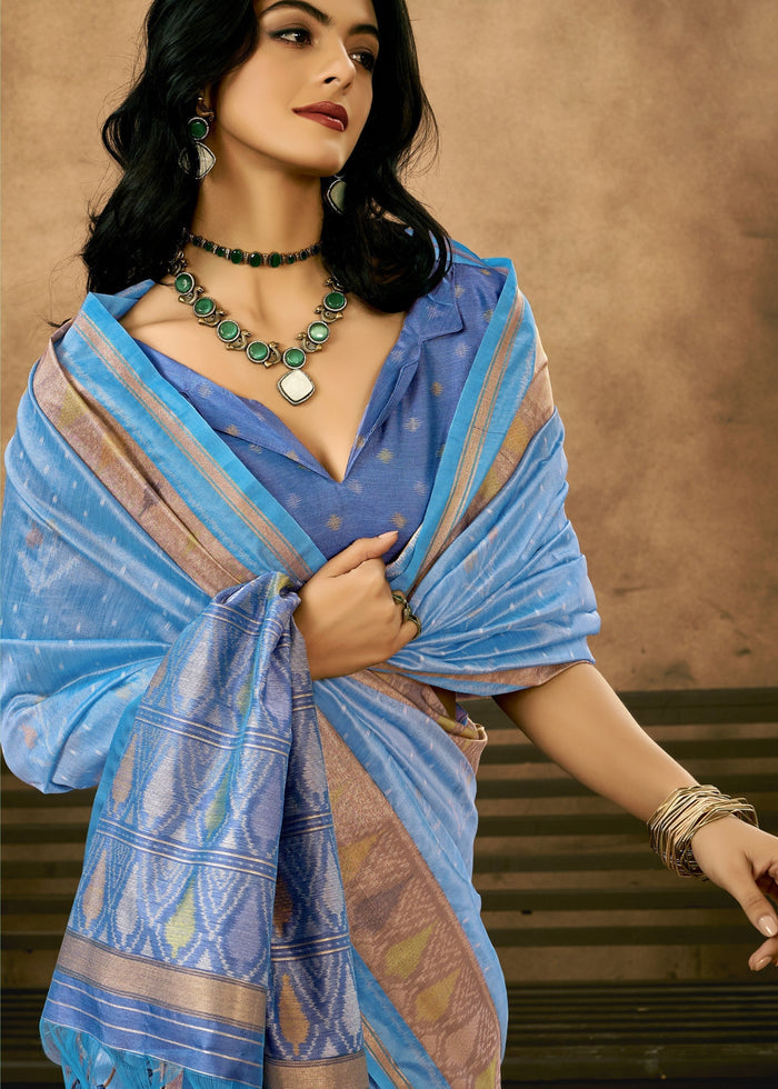 Light Blue Patola Handloom Weaving Silk Saree - qivii