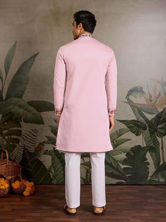 Light Pink Multi Thread Sequins Embroidery Work Festive Wear Kurta Set