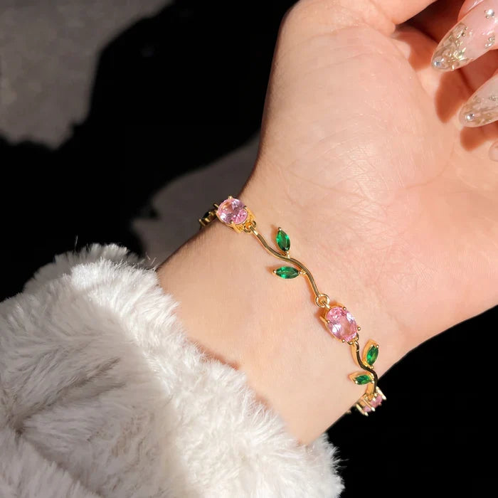 Luminous Design Gold Plated Crystal Stones Tulip Bracelet for Girls/Women