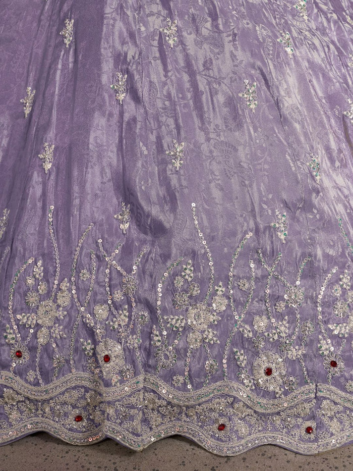 Luxurious Purple Banarasi Tissue Lehenga Adorned with Bead Embellishments