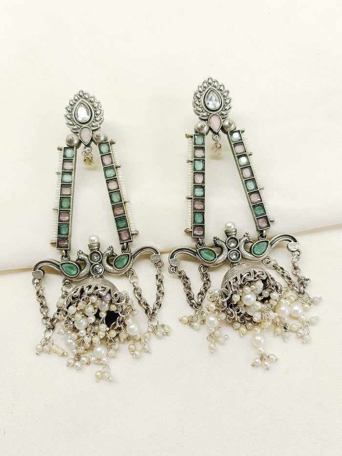 Magdalena Mint Green Oxidized Jhumki