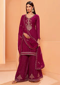 Magenta Pink Georgette Sharara Suit with Thread, Sequins & Khatli work - qivii