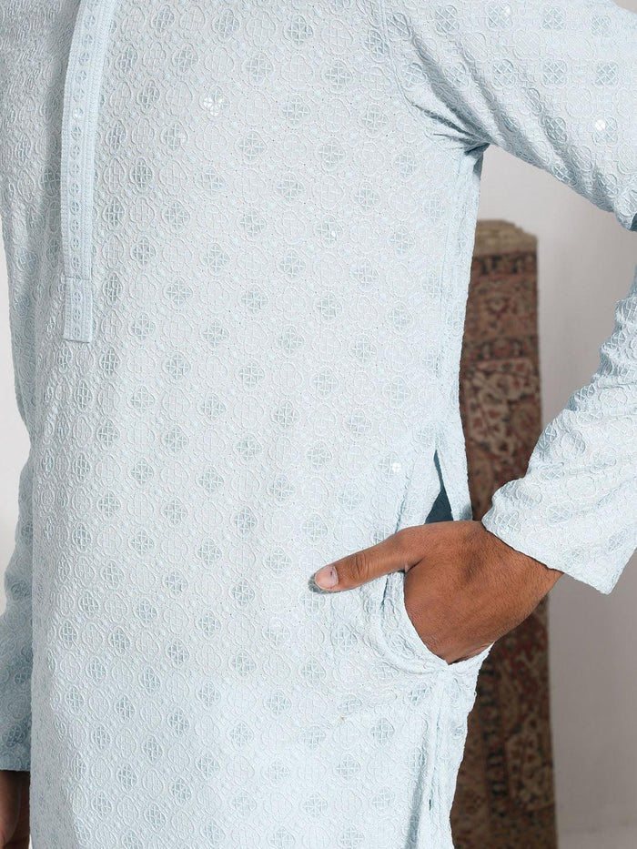 Men's Aqua Rayon Kurta And Pyjama Set