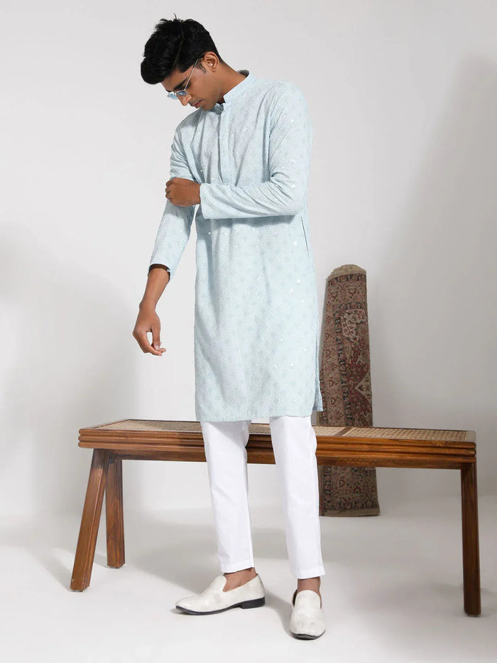 Men's Aqua Rayon Kurta And Pyjama Set