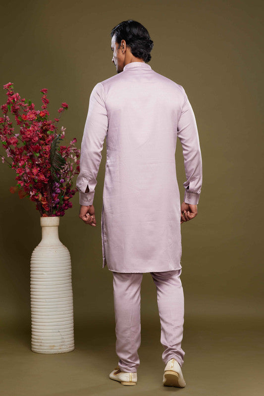 Men's Art Banarasi Silk Thread Work Kurta Pajama In Onion Pink Colour