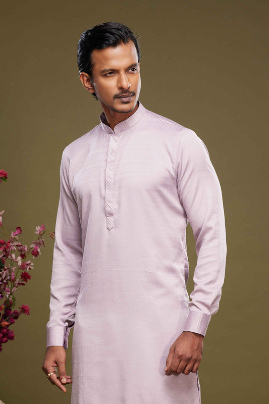 Men's Art Banarasi Silk Thread Work Kurta Pajama In Onion Pink Colour