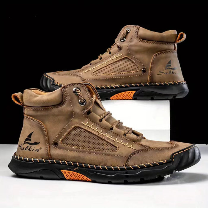 Men's Atelier Chukka Boot - Extended Fit PU Leather - Hand-Stitched Ankle Boots with Flat Sole & Lace-Up