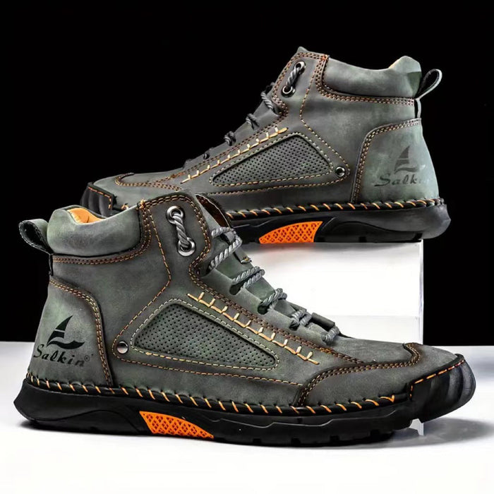 Men's Atelier Chukka Boot - Extended Fit PU Leather - Hand-Stitched Ankle Boots with Flat Sole & Lace-Up